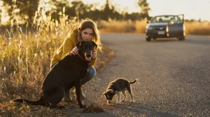Au bord de la route, une automobiliste voit une chienne et ses 2 chiots et fait aussitôt demi-tour