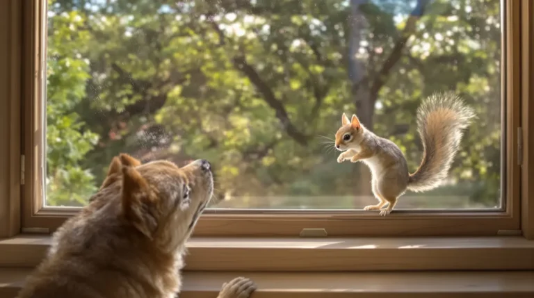 Relâché dans la forêt, cet écureuil revient chaque matin jouer à la fenêtre avec sa meilleure amie canine